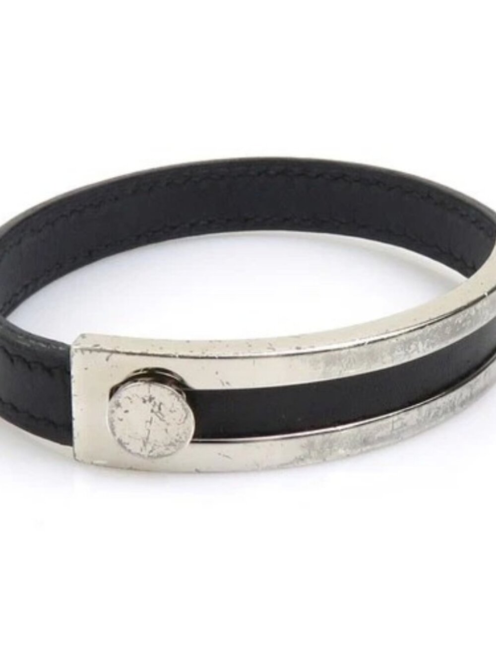 Auth HERMES Pusupusu Bracelet Black/Silver Leather/Metal - 56347a - Picture 2 of 10